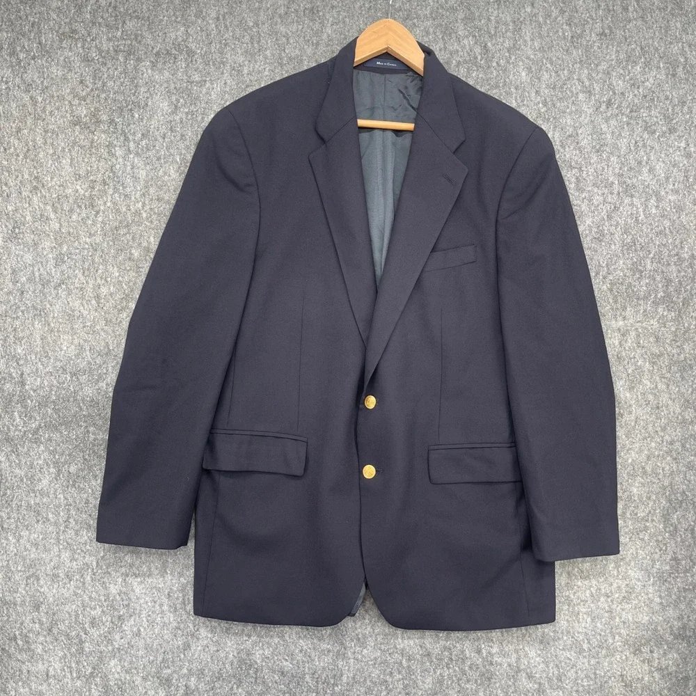 Chaps Ralph Lauren Mens 48L Navy Blue 100% Wool Blazer Gold Crest Buttons Canada